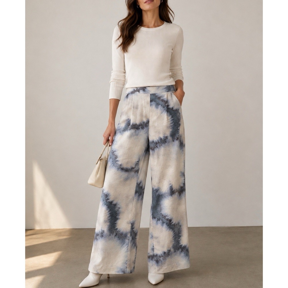 COS Tie Dye Watercolor Wide Leg Pull On Trousers Medium New York Magazine Cotton